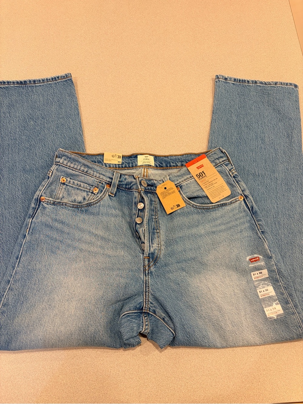 NWT Levi's 501 Curve Straight Light Blue Denim Jeans size 31x30